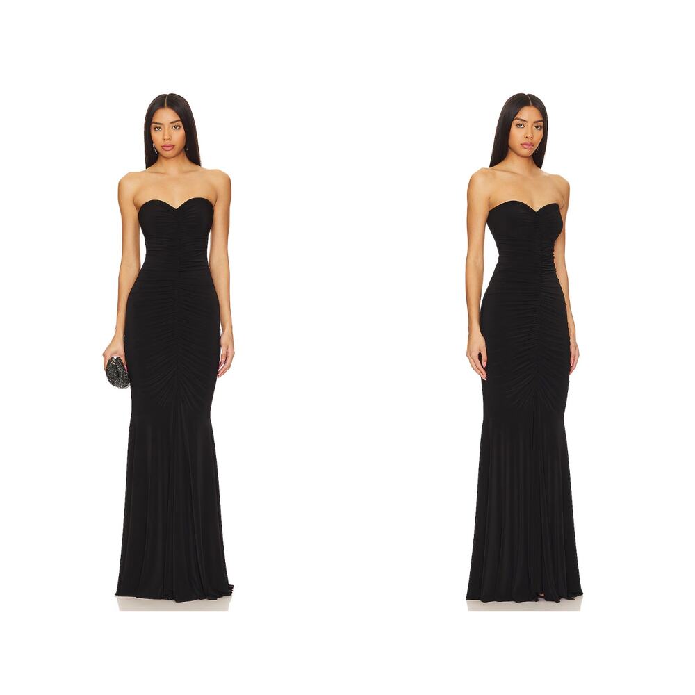 Norma Kamali Strapless Shirred Front Fishtail Gown in Black